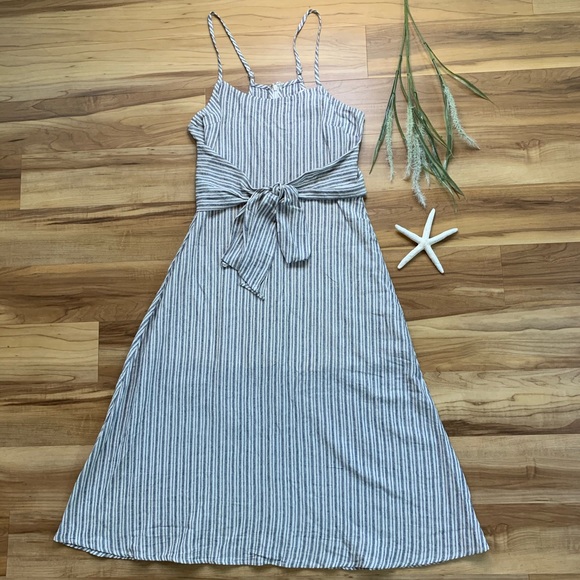 Grade & Gather Dresses Grade Gather Linen Blend Waist Tie Midi